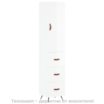 Висок шкаф, бял гланц, 34,5x34x180 см, инженерно дърво