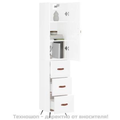 Висок шкаф, бял гланц, 34,5x34x180 см, инженерно дърво