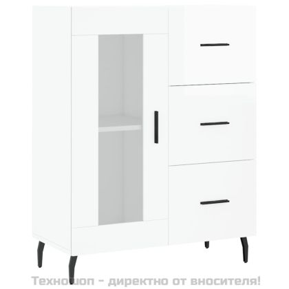 Сайдборд, бял гланц, 69,5x34x90 см, инженерно дърво