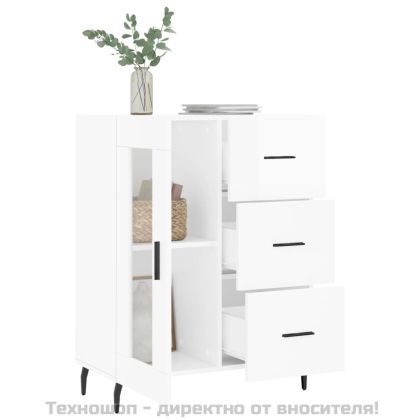 Сайдборд, бял гланц, 69,5x34x90 см, инженерно дърво