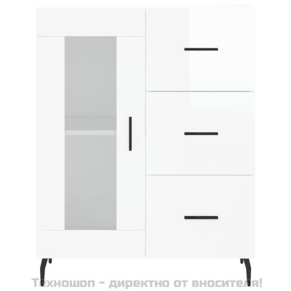 Сайдборд, бял гланц, 69,5x34x90 см, инженерно дърво