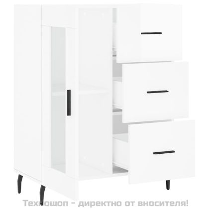 Сайдборд, бял гланц, 69,5x34x90 см, инженерно дърво