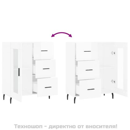 Сайдборд, бял гланц, 69,5x34x90 см, инженерно дърво