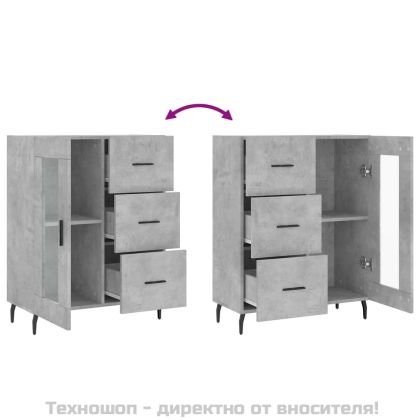 Сайдборд, бетонно сив, 69,5x34x90 см, инженерно дърво