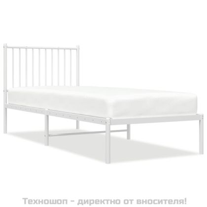 Метална рамка за легло с горна табла, бяла, 80x200 см