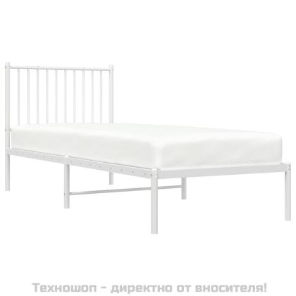 Метална рамка за легло с горна табла, бяла, 80x200 см