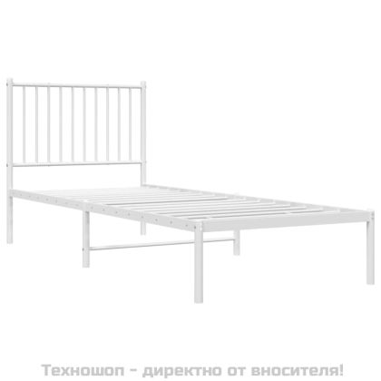 Метална рамка за легло с горна табла, бяла, 80x200 см