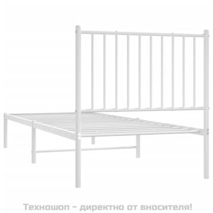 Метална рамка за легло с горна табла, бяла, 80x200 см