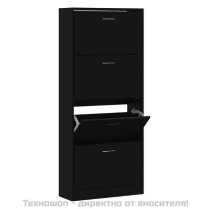 Шкаф за обувки, черен, 63x24x147 см, инженерно дърво