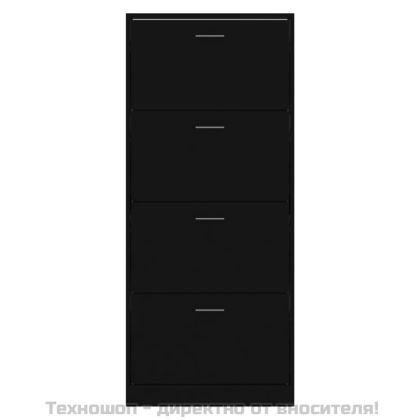 Шкаф за обувки, черен, 63x24x147 см, инженерно дърво