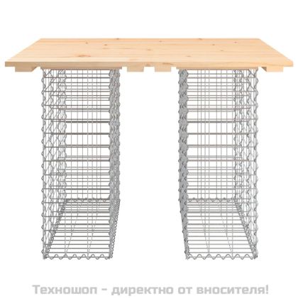 Градинска маса, дизайн от габион, 100x102x72 см, масивна дървесина, бор
