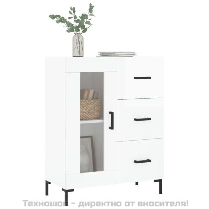 Сайдборд, бял гланц, 69,5x34x90 см, инженерно дърво