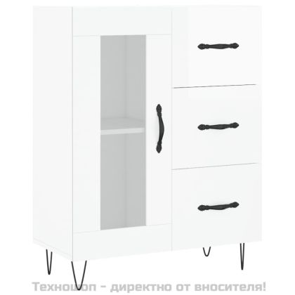 Сайдборд, бял гланц, 69,5x34x90 см, инженерно дърво