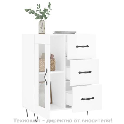 Сайдборд, бял гланц, 69,5x34x90 см, инженерно дърво