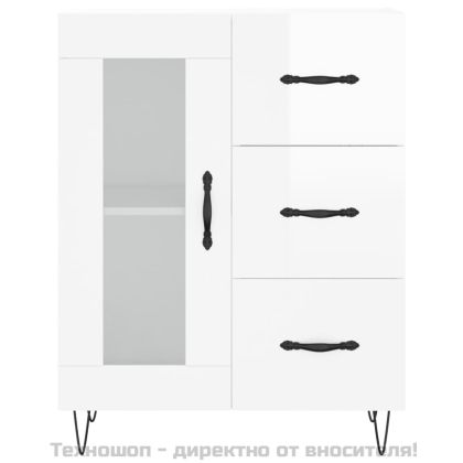 Сайдборд, бял гланц, 69,5x34x90 см, инженерно дърво