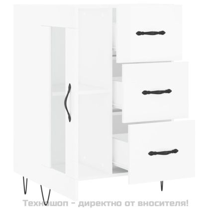 Сайдборд, бял гланц, 69,5x34x90 см, инженерно дърво