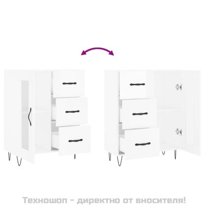 Сайдборд, бял гланц, 69,5x34x90 см, инженерно дърво