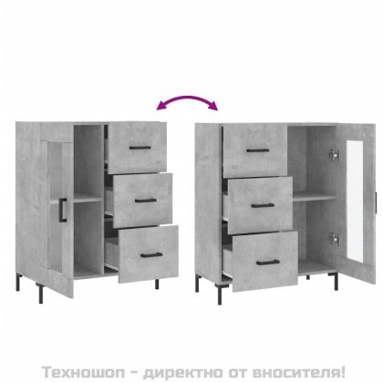 Сайдборд, бетонно сив, 69,5x34x90 см, инженерно дърво