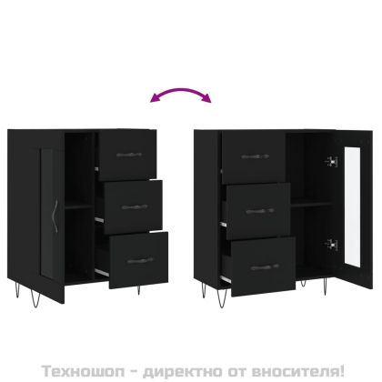 Сайдборд, черен, 69,5x34x90 см, инженерно дърво