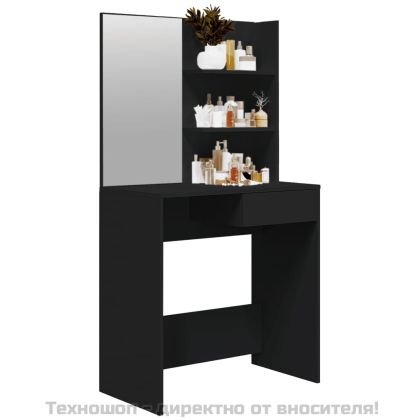 Тоалетка с огледало, черна, 74,5x40x141 см