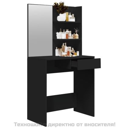 Тоалетка с огледало, черна, 74,5x40x141 см