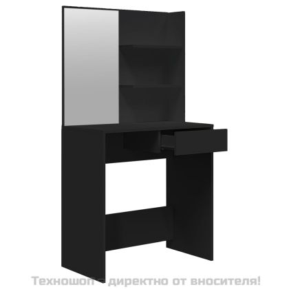 Тоалетка с огледало, черна, 74,5x40x141 см