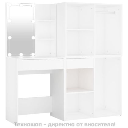 LED тоалетка с 2 шкафа, бяла, инженерно дърво