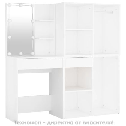 LED тоалетка с 2 шкафа, бяла, инженерно дърво