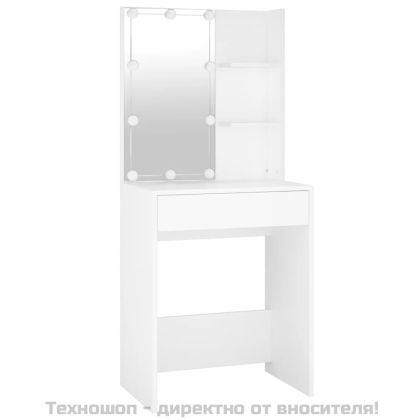 LED тоалетка с 2 шкафа, бяла, инженерно дърво