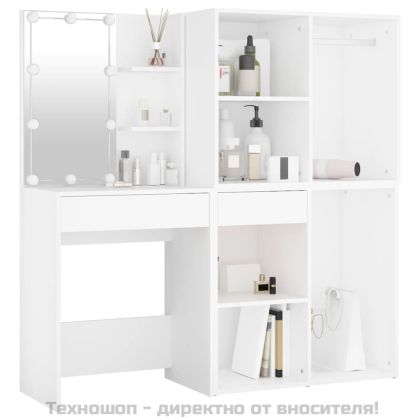 LED тоалетка с 2 шкафа, бяла, инженерно дърво