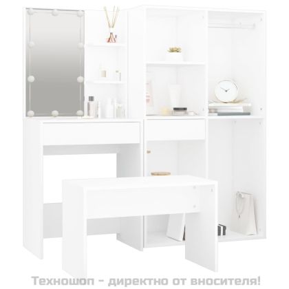 Комплект тоалетка с LED, бяла, инженерно дърво