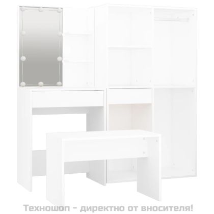 Комплект тоалетка с LED, бяла, инженерно дърво