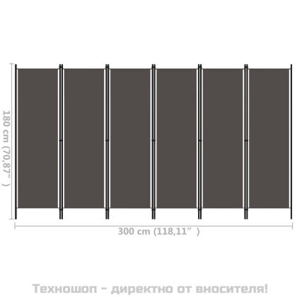 Параван за стая, 6 панела, антрацит, 300x180 cм