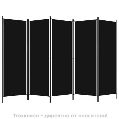 Параван за стая, 5 панела, черен, 250x180 см