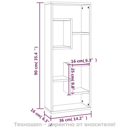 Стенен рафт, кафяв дъб, 36x16x90 см, инженерно дърво
