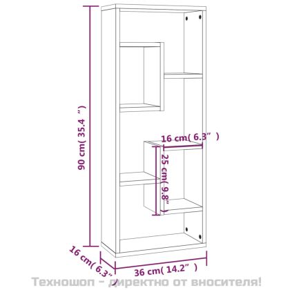 Стенен рафт, опушен дъб, 36x16x90 см, инженерно дърво