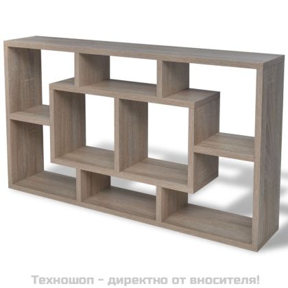 Стенна полица/рафт с 8 открити отделения, цвят дъб