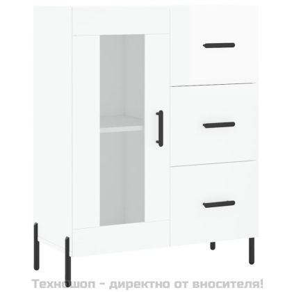 Сайдборд, бял гланц, 69,5x34x90 см, инженерно дърво