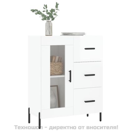 Сайдборд, бял гланц, 69,5x34x90 см, инженерно дърво