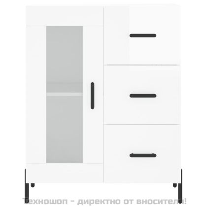 Сайдборд, бял гланц, 69,5x34x90 см, инженерно дърво