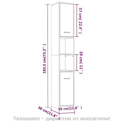 Шкаф за баня, опушен дъб, 30x30x183,5 см, инженерно дърво