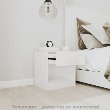 Нощни шкафчета 2 бр с чекмедже бял гланц