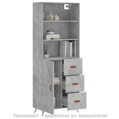 Висок шкаф, бетонно сив, 69,5x34x180 см, инженерно дърво