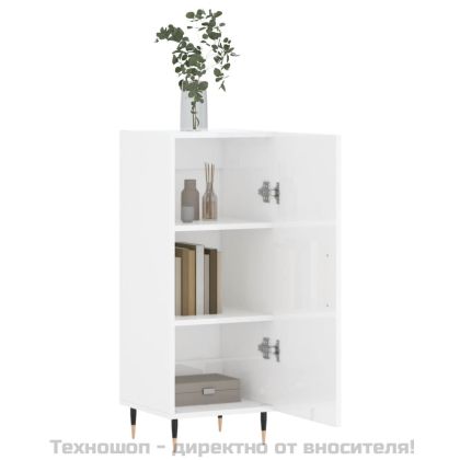 Сайдборд, бял гланц, 34,5x34x90 см, инженерно дърво