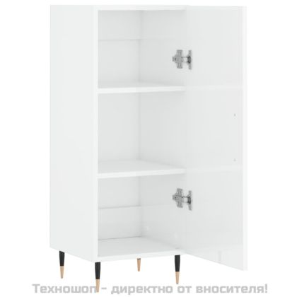 Сайдборд, бял гланц, 34,5x34x90 см, инженерно дърво