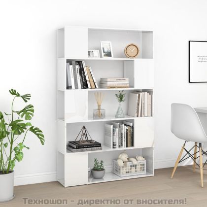 Библиотека / разделител за стая, бял гланц, инженерно дърво