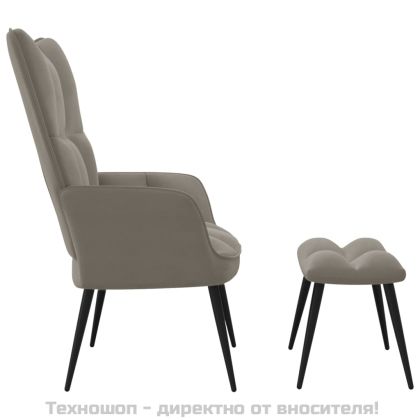 Релаксиращ стол с табуретка, светлосив, кадифе