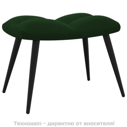 Стол за релакс с табуретка, тъмнозелен, кадифе
