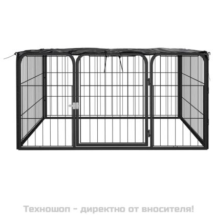 Заграждение за куче 4 панела черно 100x50 см прахово боядисано