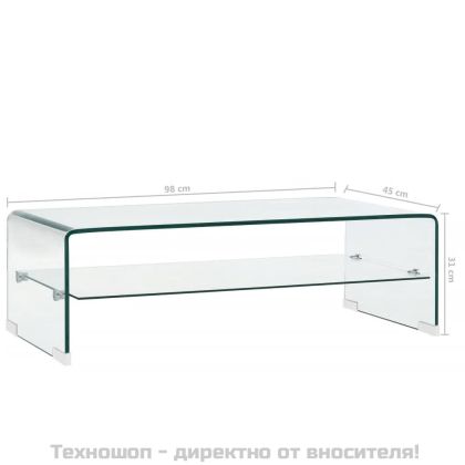 Маса за кафе, прозрачна, 98x45x31 см, закалено стъкло